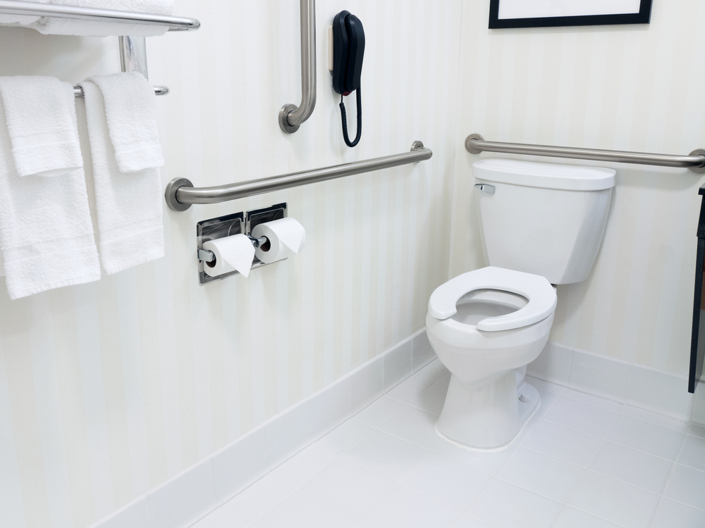 Handicapped,access,bathroom,with,grab,bars,and,a,toilet