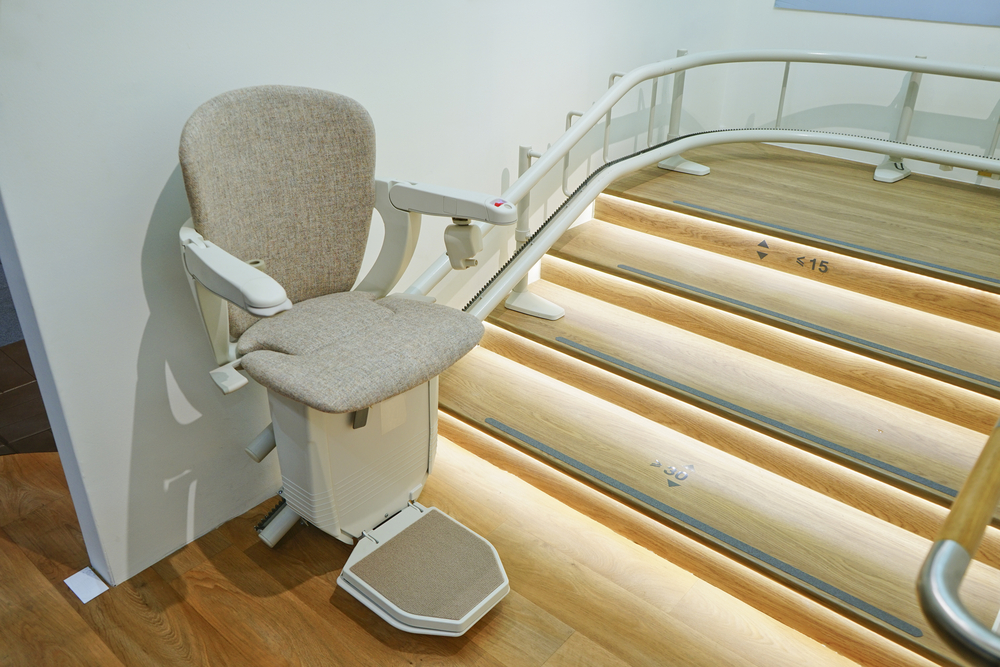 Automatic,stairlift,on,staircase,for,elderly,or,disability,in,a