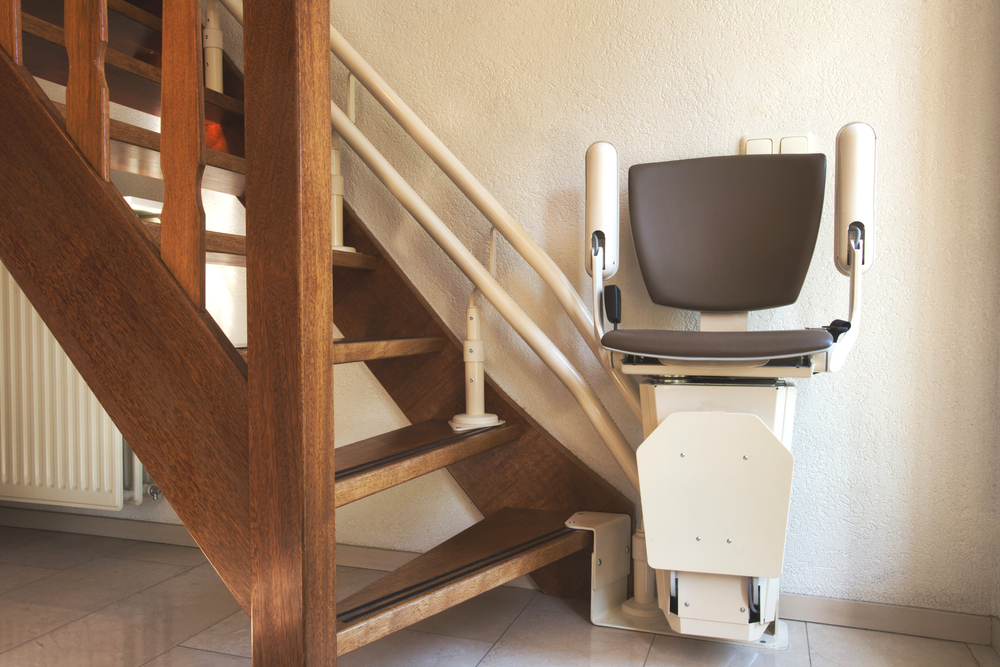 Automatic,stairlift,on,staircase,for,elderly,or,disability,in,a